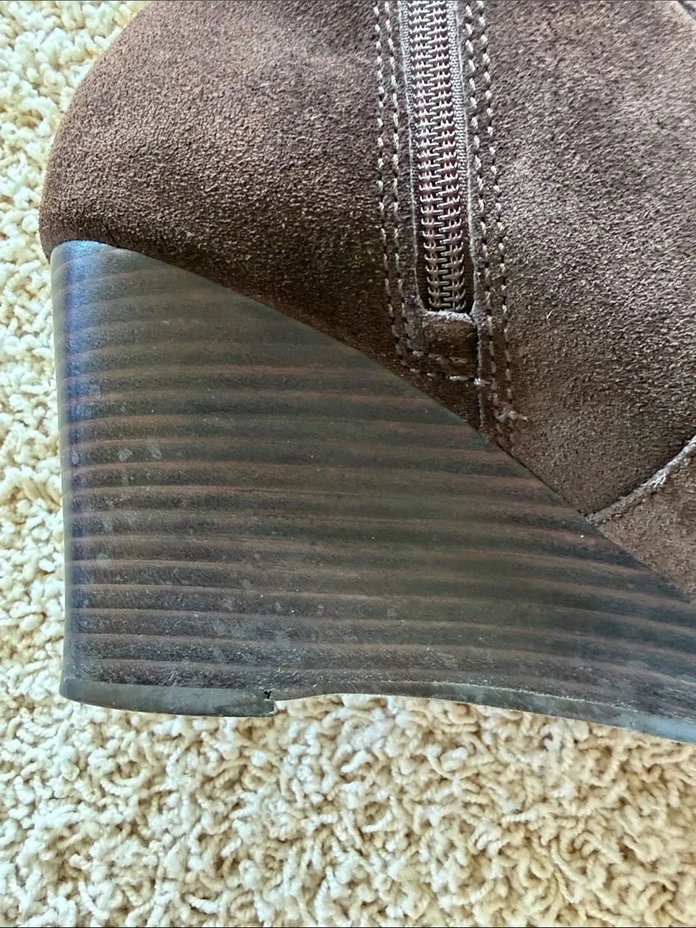 ANTONIO MELANI Brown Suede Wedge Knee Boots with Strap Accents